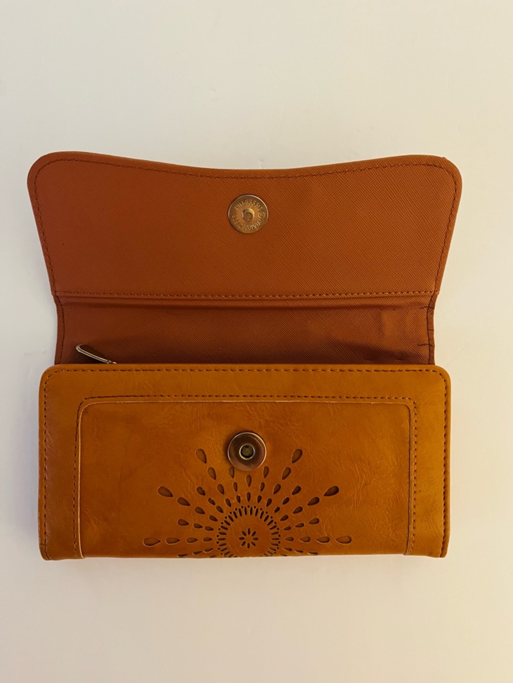 OURBAG Faux Leather Sunflower Trifold Wallet Boho Clutch Brown Cutout Design - Picture 4 of 12